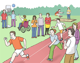Menschen mit und ohne Behinderung machen zusammen Sport